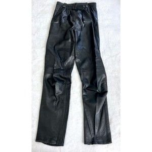 Francesco Rizzi Vintage Black Leather Pleated High Rise Straight Leg Pants 1980s